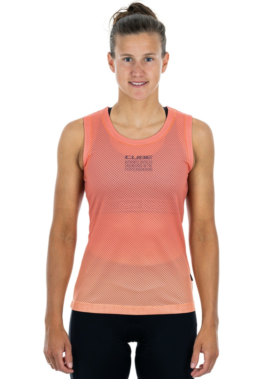 Armellose Shirts | Cube Cube Mesh Armelloses Funktionsunterhemd Damen Orange