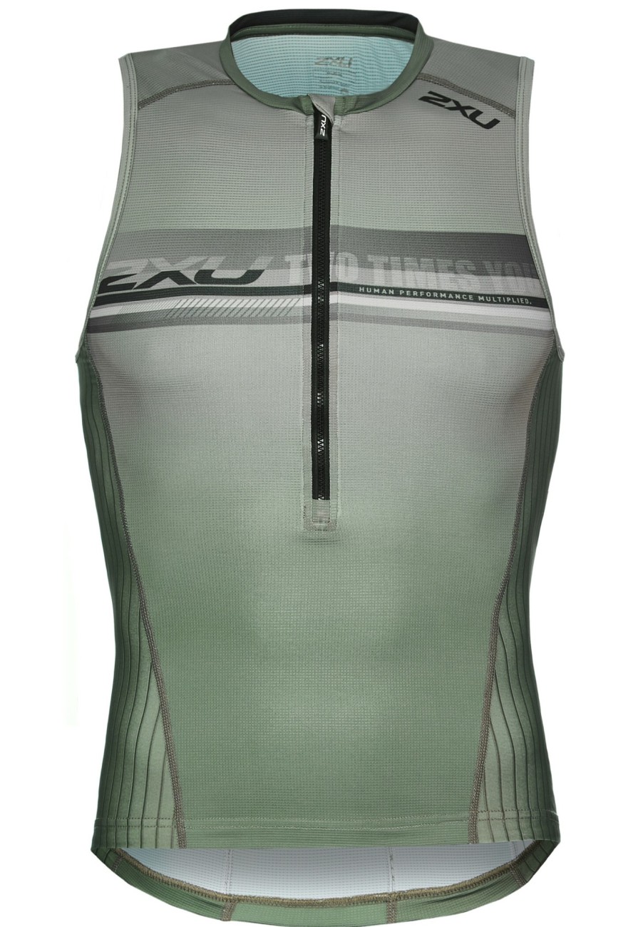 Triathlonanzuge | 2XU 2Xu Aero Triathlon Singlet Herren Oliv