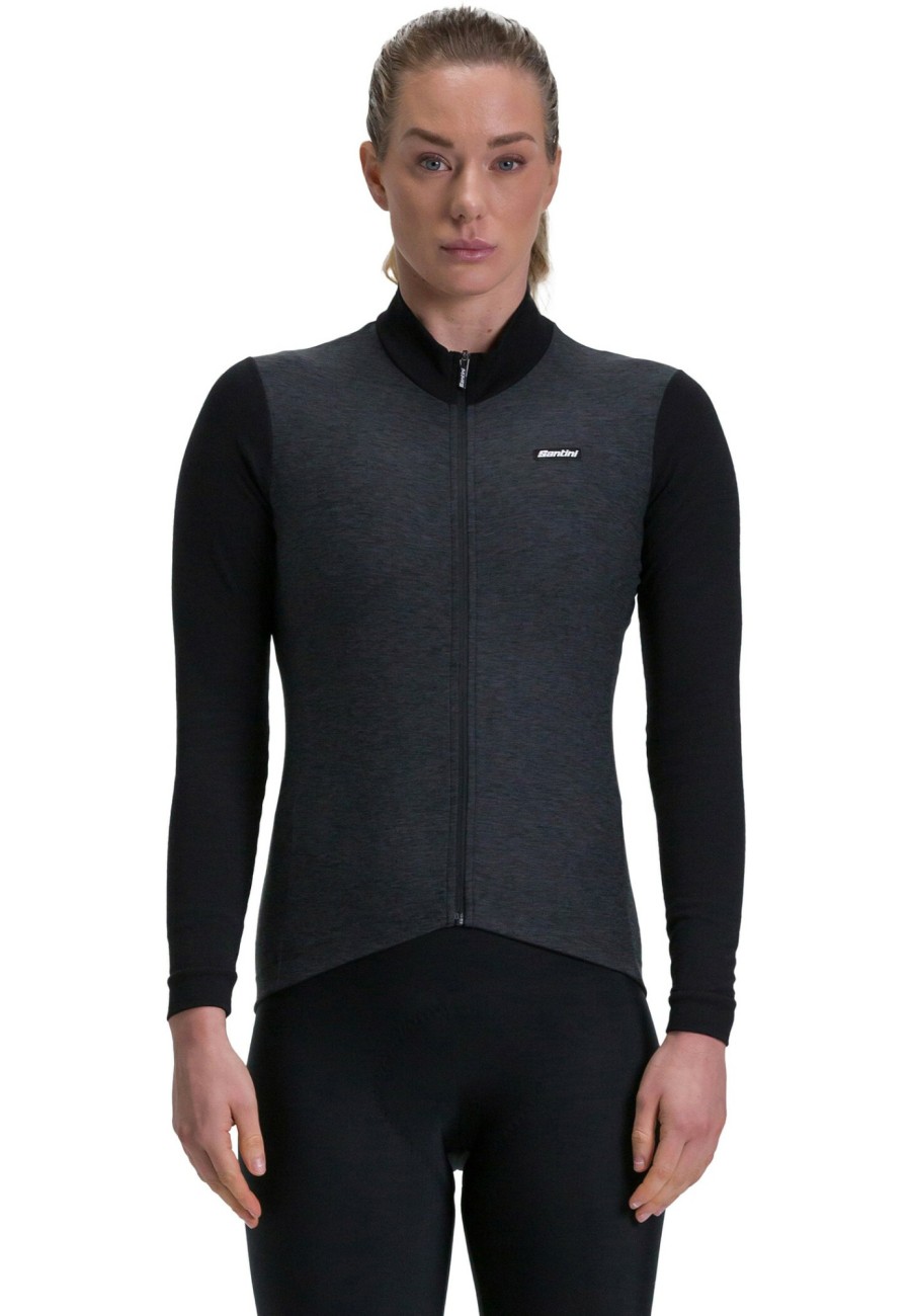 Trikots Langarm | Santini Santini Pure Thermotrikot Damen Schwarz