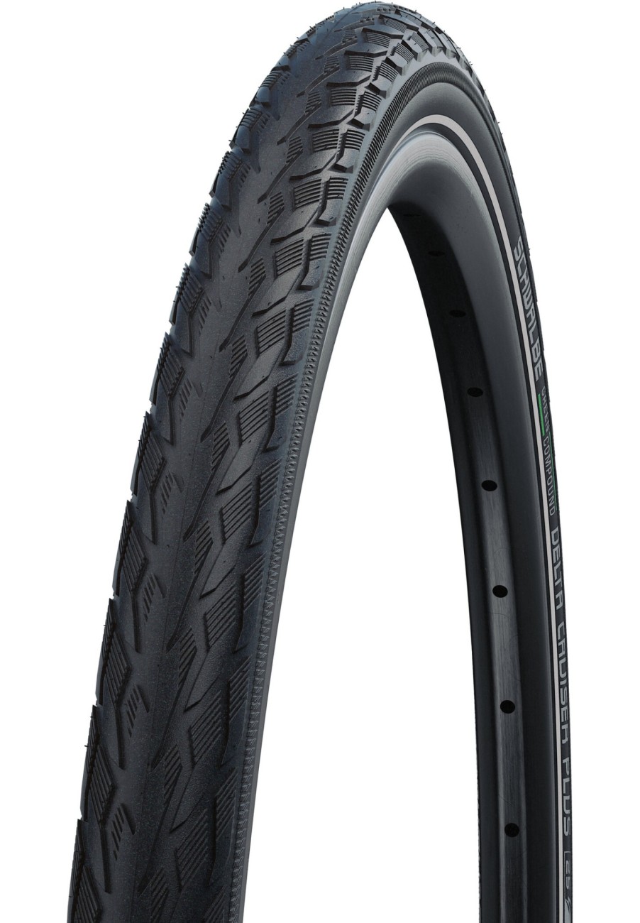 Reifen | SCHWALBE Schwalbe Delta Cruiser Plus Active Drahtreifen 28X1 1/2" Punctureg E-25 Green Reflex Schwarz