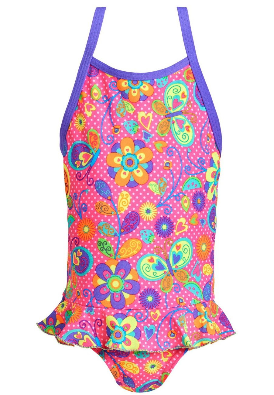 Schwimmbekleidung | Funkita Funkita Belted Frill Einteiliger Badeanzug Madchen Bunt