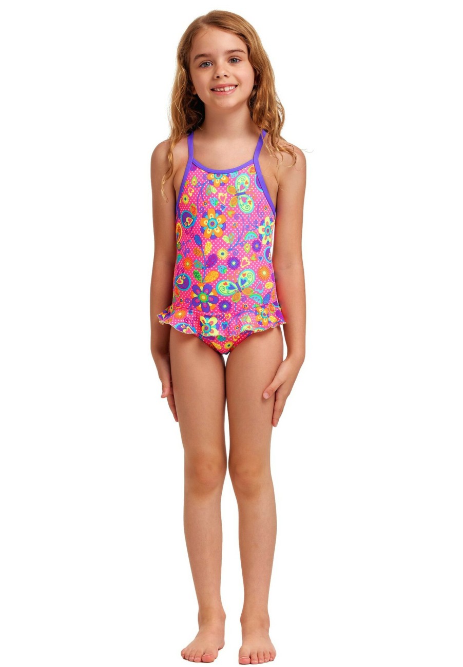 Schwimmbekleidung | Funkita Funkita Belted Frill Einteiliger Badeanzug Madchen Bunt