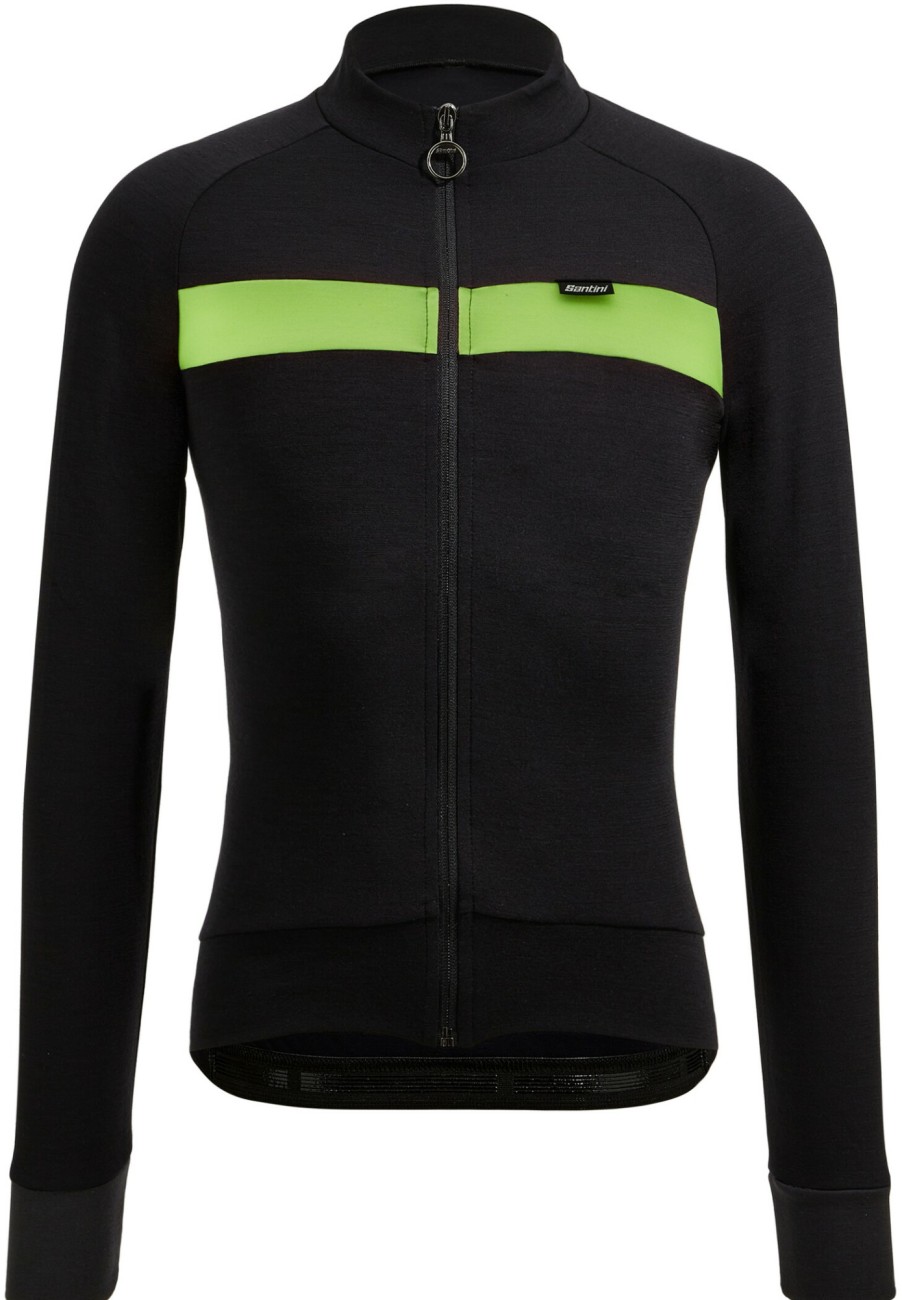 Trikots Langarm | Santini Santini Adapt Wool Thermo Trikot Herren Schwarz