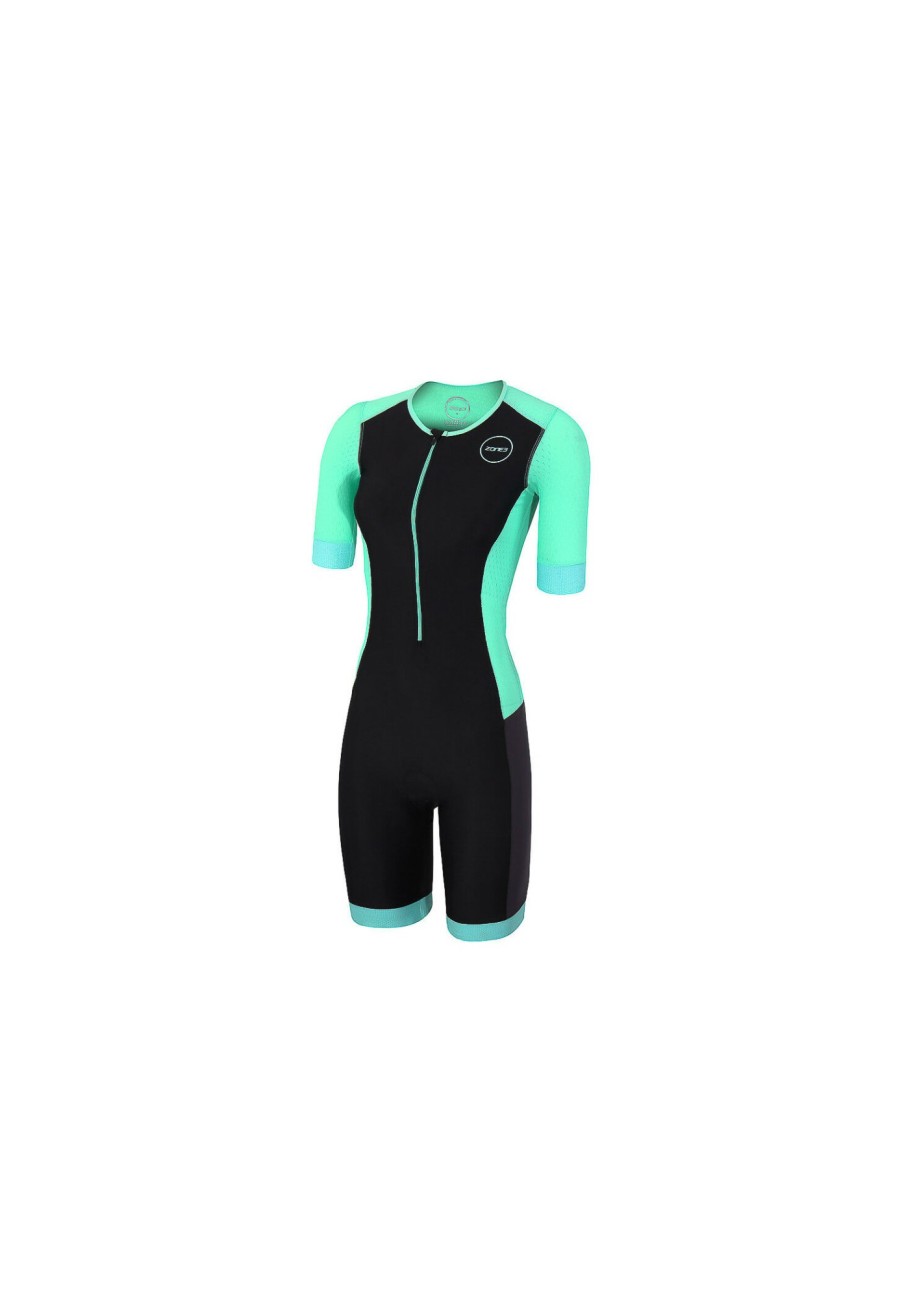 Triathlonanzuge | Zone3 Zone3 Aquaflo+ Kurzarm Trisuit Damen Schwarz/Turkis