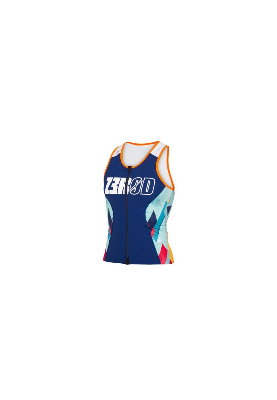 Triathlonanzuge | Z3R0D Z3R0D Racer Kubik Block Armelloses Singlet Damen Blau/Bunt