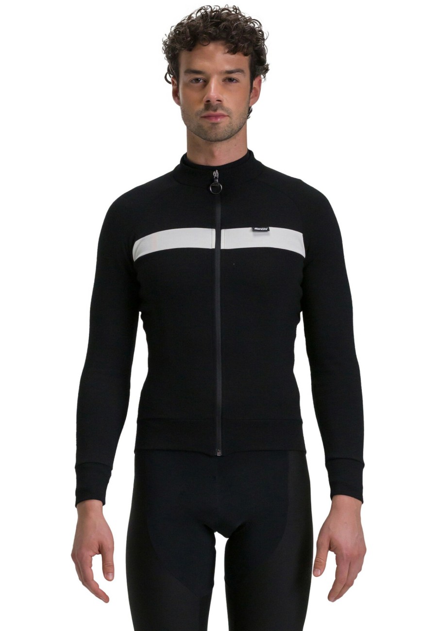 Trikots Langarm | Santini Santini Adapt Wool Thermo Trikot Herren Schwarz